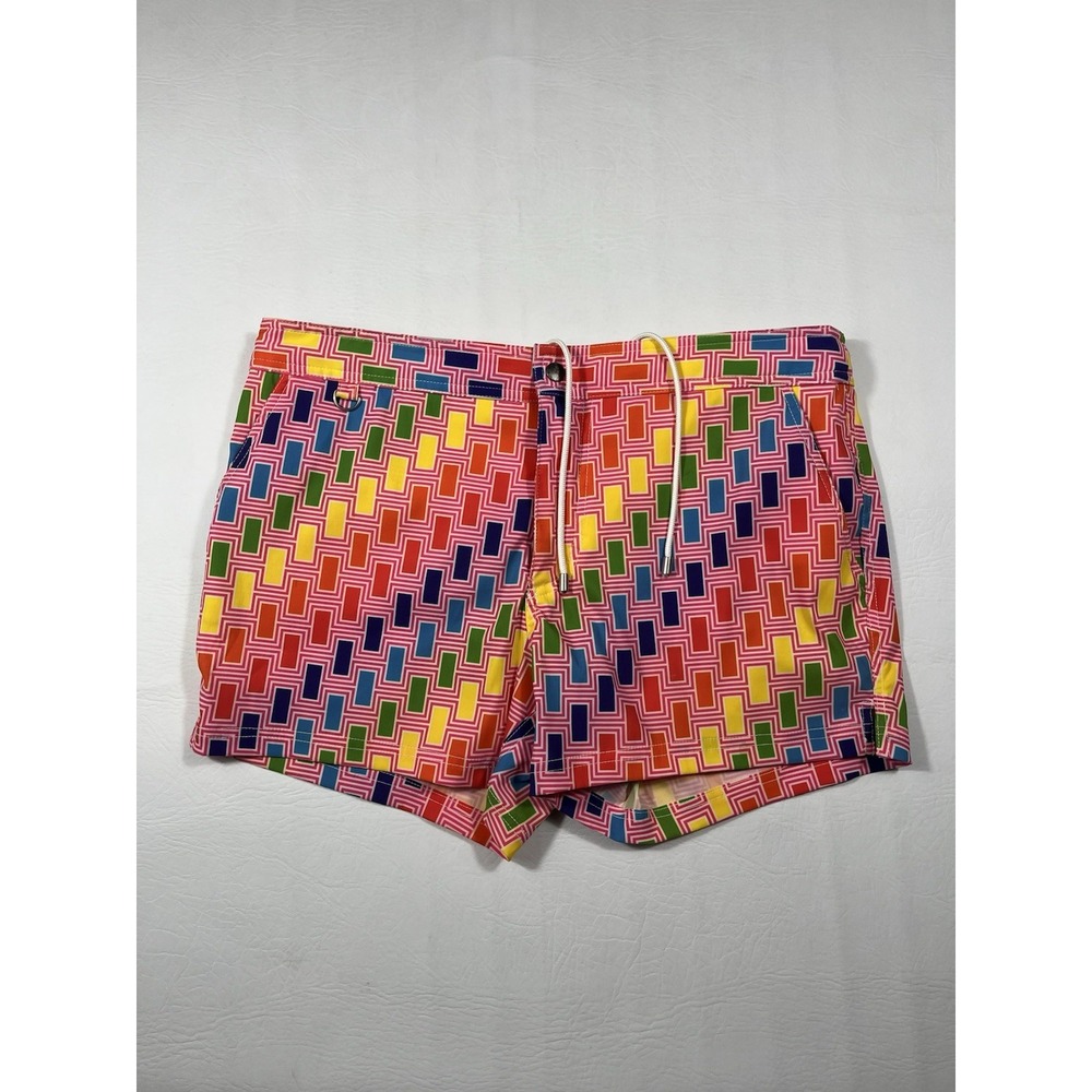 Mr‎ Turk Chico Swim Trunks Mens 32 Rainbow Geometric Vibrant Shorts 3" (fit 34)